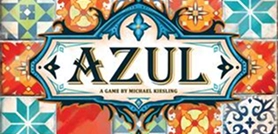 Het Azul-bordspellogo met kleurrijke Portugese tegelpatronen, dat het abstracte strategiespel vertegenwoordigt dat draait om het creëren van prachtige mozaïekontwerpen.