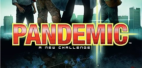 De omslag van het bordspel Pandemic toont wetenschappers en beelden van een wereldwijde crisis, en symboliseert het coöperatieve strategiespel waarin spelers samenwerken om wereldwijde ziekten te stoppen.